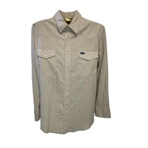 Wrangler Men's Long Sleeve Western Snap Front Shirt XL Beige Cotton Pearl Snap